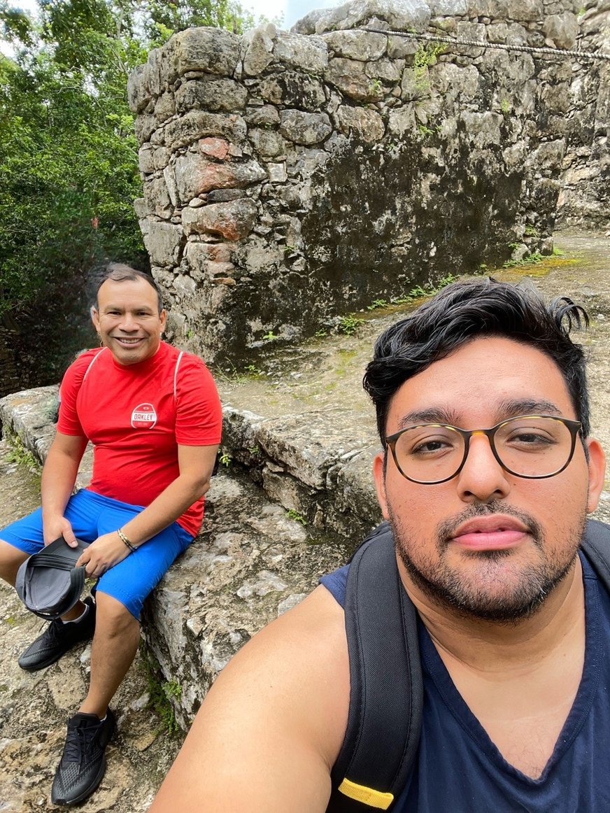 Resource parents, Jamie and Euri, pose for a selfie on a hike.